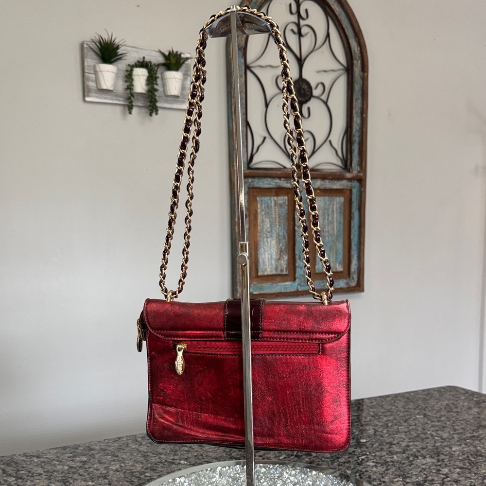 Brangio Italy metallic Red Studded Shoulder Bag - Picture 6 of 15
